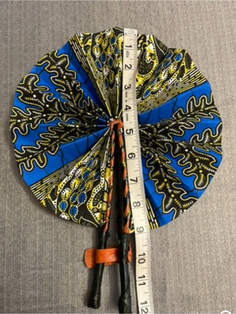 Handheld Folding Fan - Blue, Black & Yellow Print